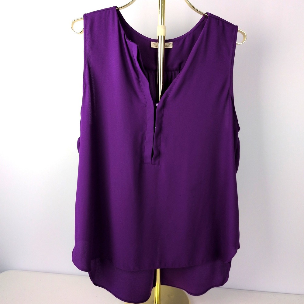 Dana Buchman Women XL Blouse Purple Sleeveless Split Neck High-Low Career Top